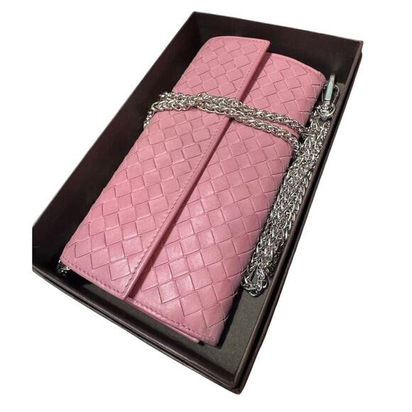Auth Bottega Veneta Intrecciato Pink Long Wallet W/Box - Picture 1 of 16